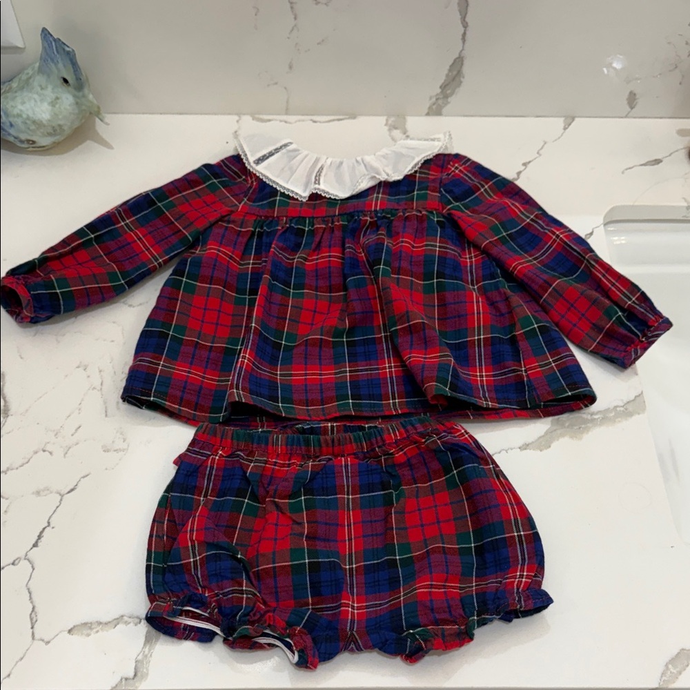 Janie and Jack Red & Blue Plaid Dress & Bloomers Set 12-18M
